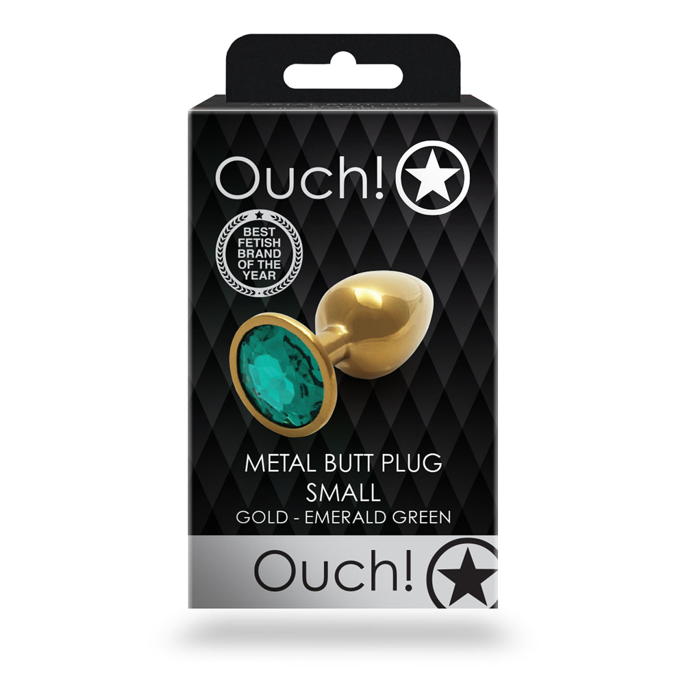 Shots Ouch! Round Gem Butt Plug Small Gold/Emerald Green