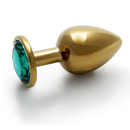 Shots Ouch! Round Gem Butt Plug Large Gold/Emerald Green