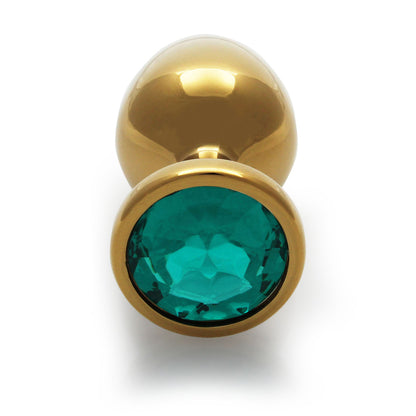 Shots Ouch! Round Gem Butt Plug Large Gold/Emerald Green