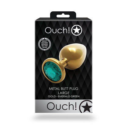 Shots Ouch! Round Gem Butt Plug Large Gold/Emerald Green