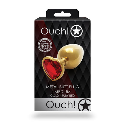 Shots Ouch! Heart Gem Butt Plug Medium Gold/Ruby Red