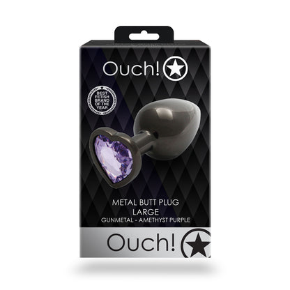 Shots Ouch! Heart Gem Butt Plug Large Gunmetal/Amethyst