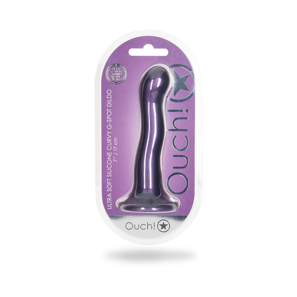 Shots Ouch! Ultra Soft Silicone 7 In. Curvy G-Spot Dildo Metallic Purple