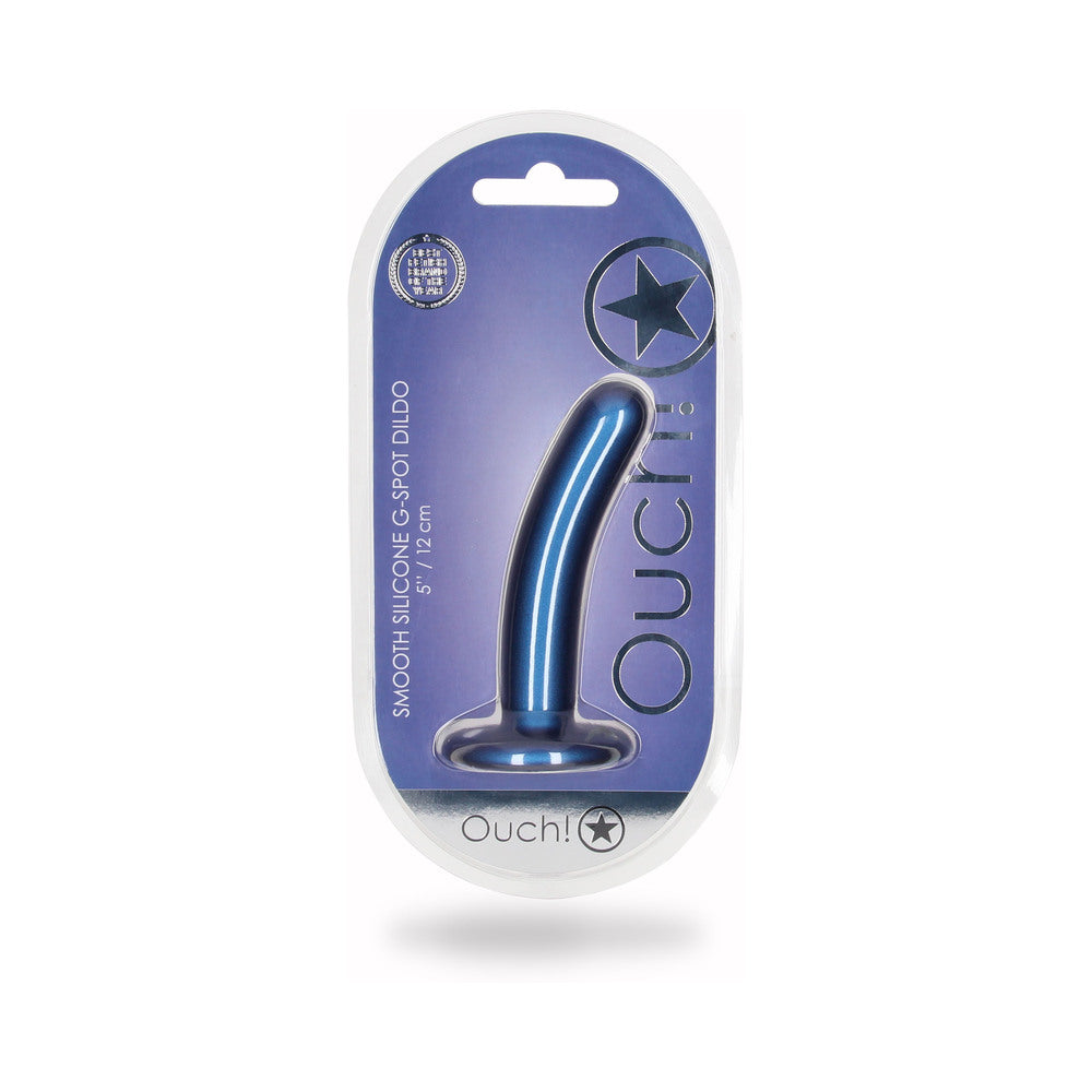 Shots Ouch! Smooth Silicone 5 In. G-Spot Dildo Metallic Blue