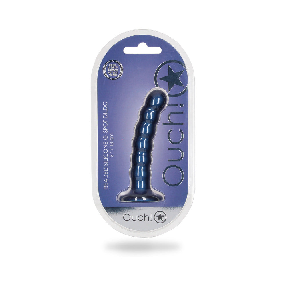 Shots Ouch! Beaded Silicone 5 In. G-Spot Dildo Metallic Blue