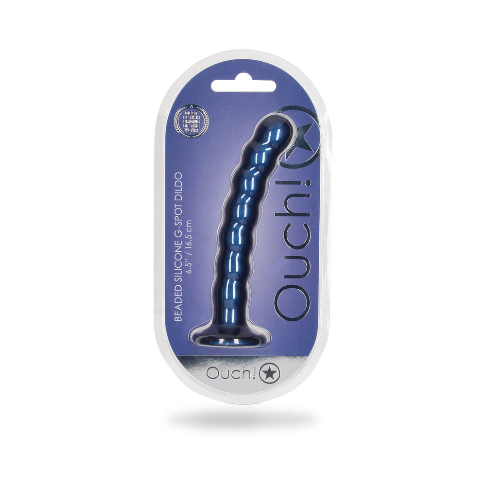 Shots Ouch! Beaded Silicone 6.5 In. G-Spot Dildo Metallic Blue