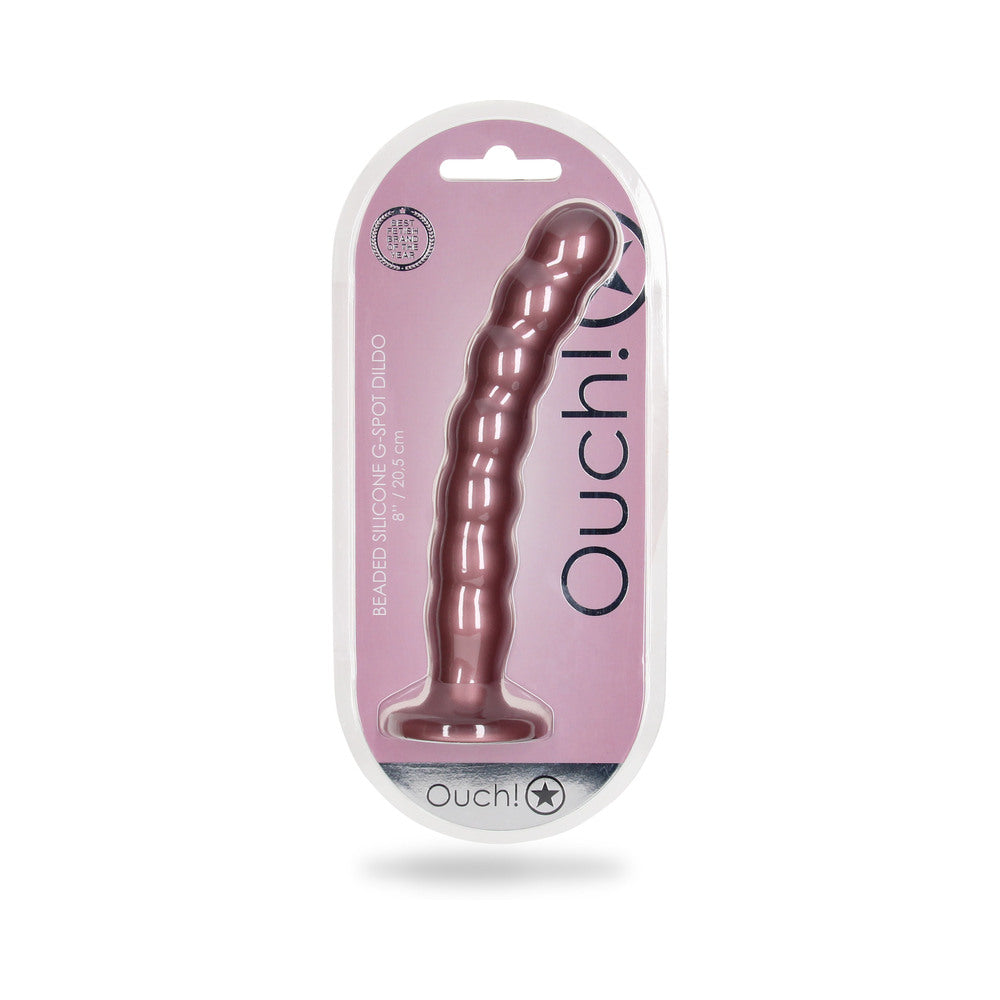 Shots Ouch! Beaded Silicone 8 In. G-Spot Dildo Rose Gold