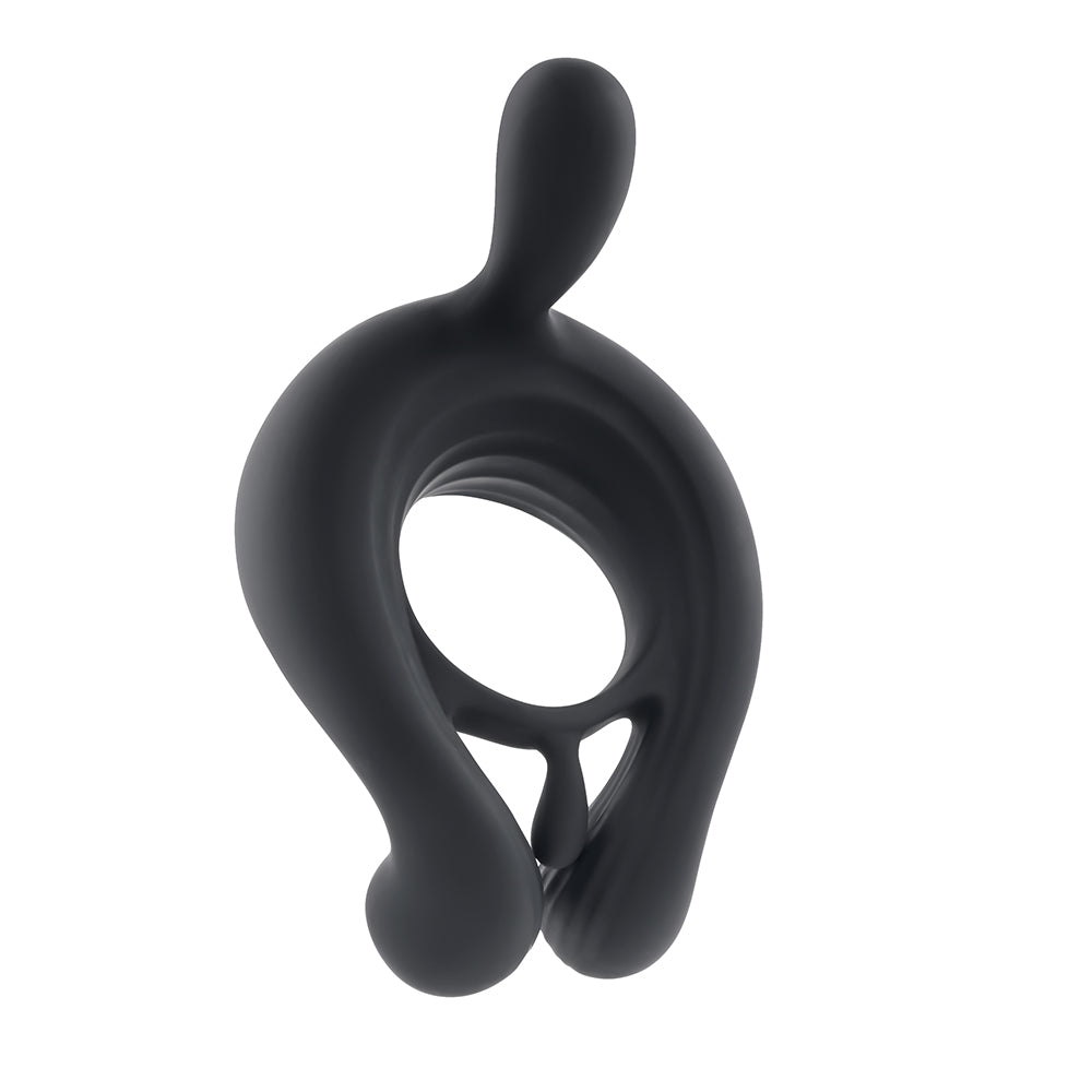 Playboy Triple Play Rechargeable Remote Controlled Vibrating Silicone Cockring With Stimulator Black