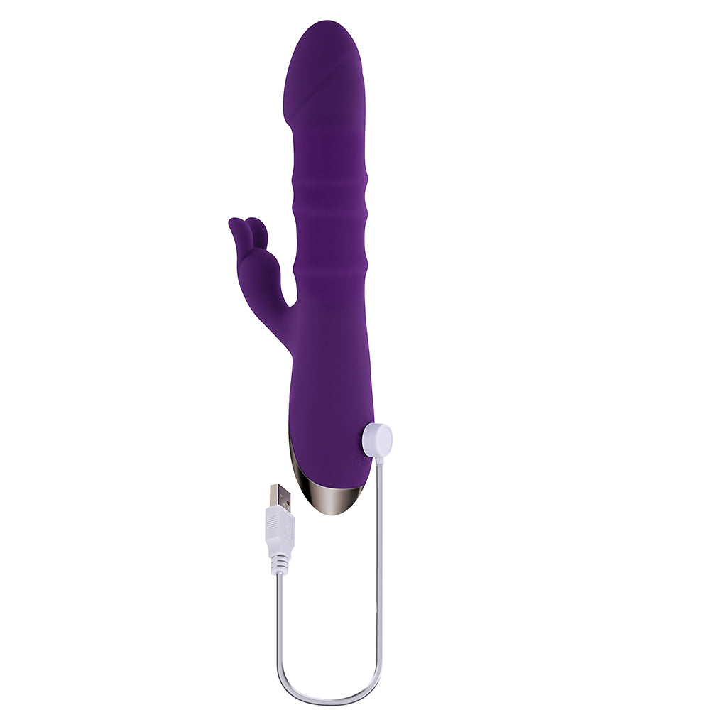 Playboy Hop To It Rechargeable Thrusting Silicone Dual Stimulation Vibrator Acai