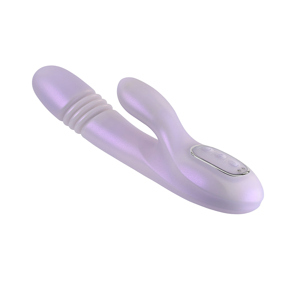 Playboy Bumping Bunny Rechargeable Thrusting Warming Silicone Dual Stimulation Vibrator Opal