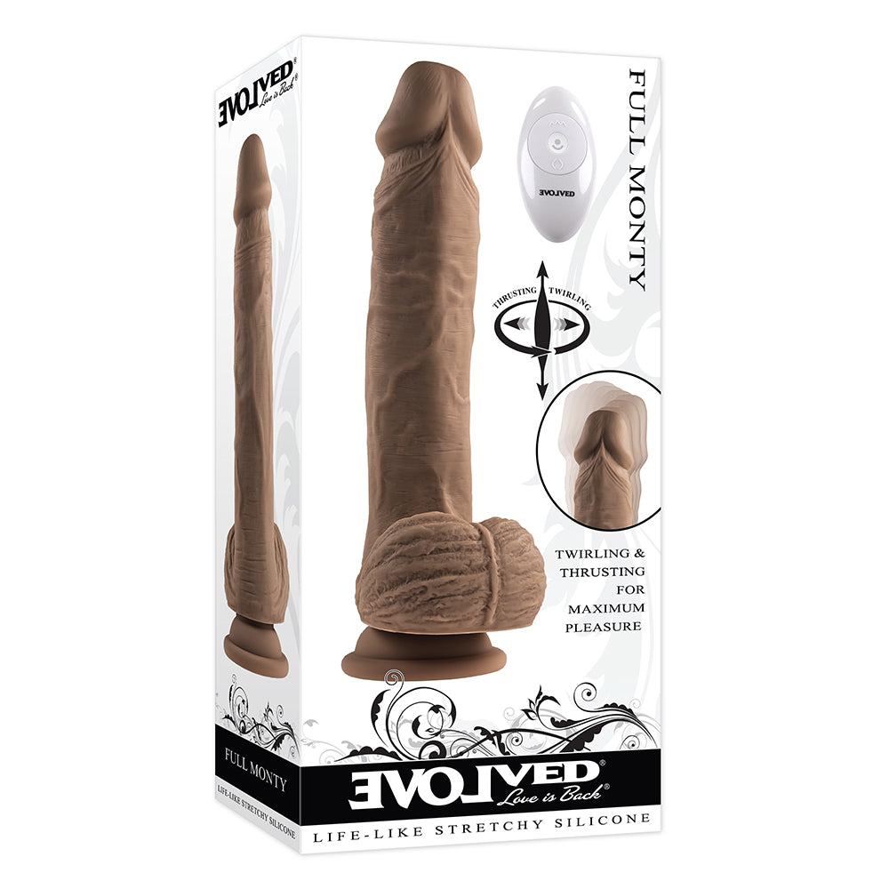 Evolved Full Monty Rechargeable Remote-Controlled Thrusting Twirling 9 In. Silicone Dildo Dark