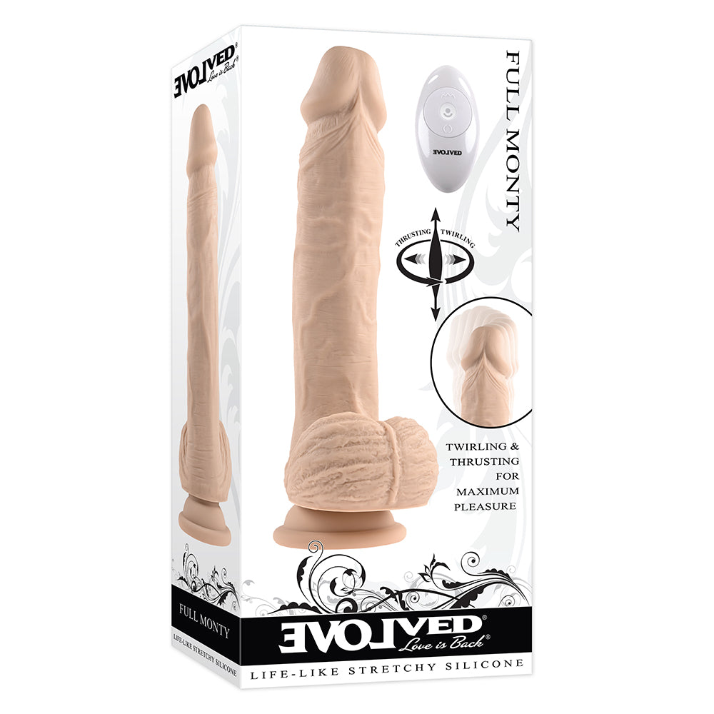 Evolved Full Monty Rechargeable Remote-Controlled Thrusting Twirling 9 In. Silicone Dildo Light