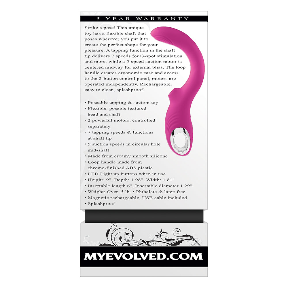 Evolved Strike A Pose Rechargeable Posable Tapping Suction Silicone Vibrator Pink