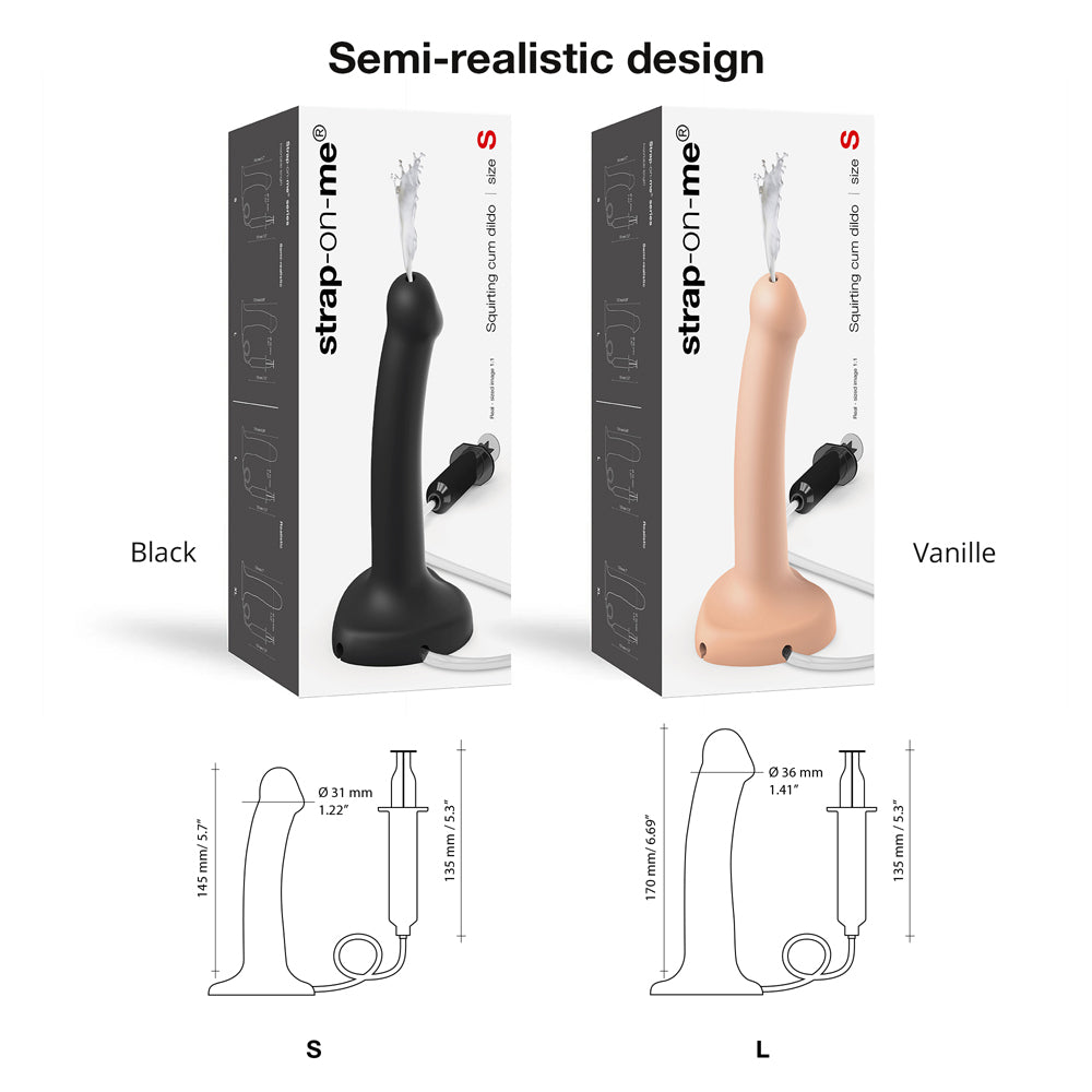 Strap-On-Me Squirting Cum Semi-Realistic Silicone Dildo Black S (Fluid Not Included)