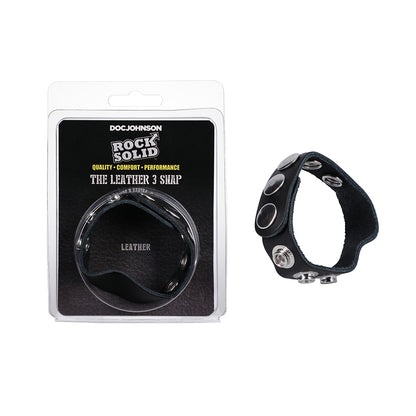 Rock Solid Adjustable Leather 5 Snap Cock Ring (Black)