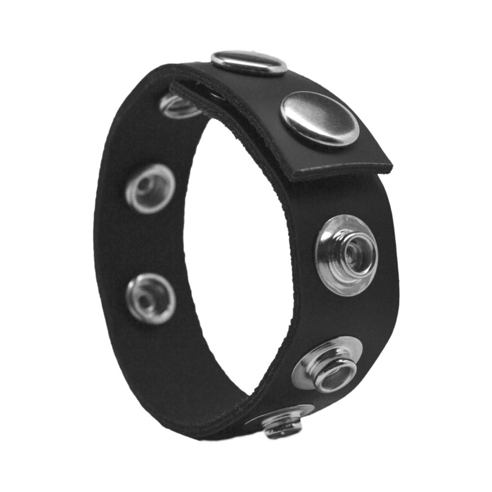 Rock Solid Adjustable Leather 5 Snap Cock Ring (Black)