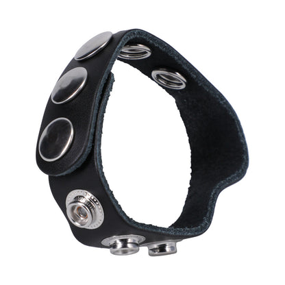 Rock Solid Adjustable Leather 5 Snap Cock Ring (Black)