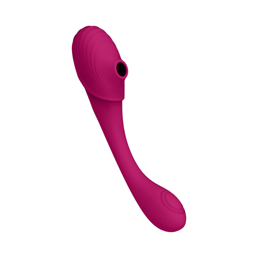 Vive Mirai Rechargeable Double Ended Pulse Wave &amp; Air Wave Bendable Silicone Vibrator Pink