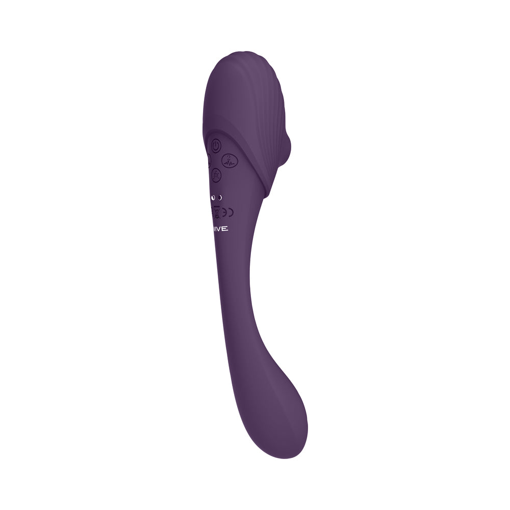 Vive Mirai Rechargeable Double Ended Pulse Wave &amp; Air Wave Bendable Silicone Vibrator Purple