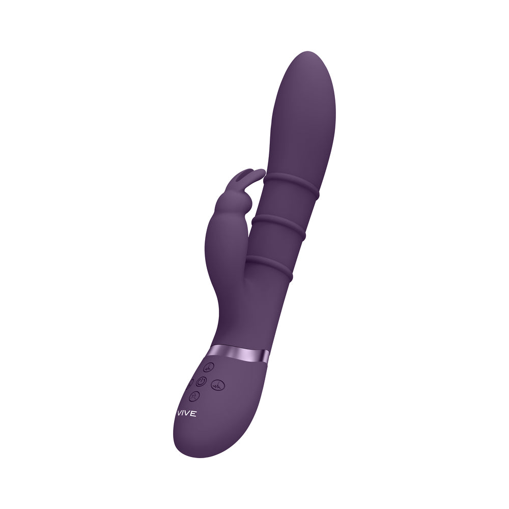 Vive Sora Rechargeable Silicone G-Spot Rabbit Vibrator With Up &amp; Down Stimulating Rings Purple