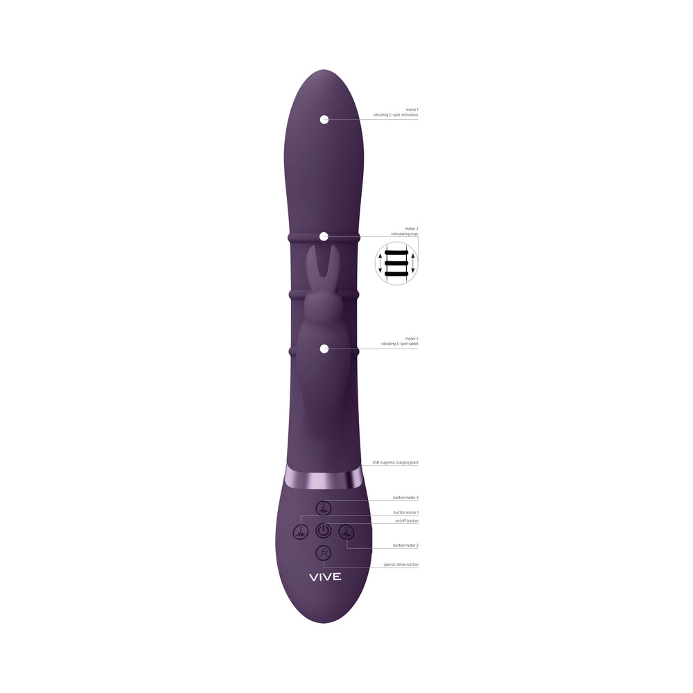 Vive Sora Rechargeable Silicone G-Spot Rabbit Vibrator With Up &amp; Down Stimulating Rings Purple