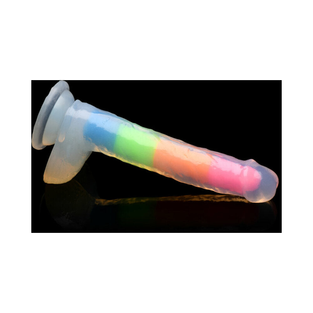 Lollicock Silicone Dildo With Balls 7 In. Rainbow Glow In The Dark