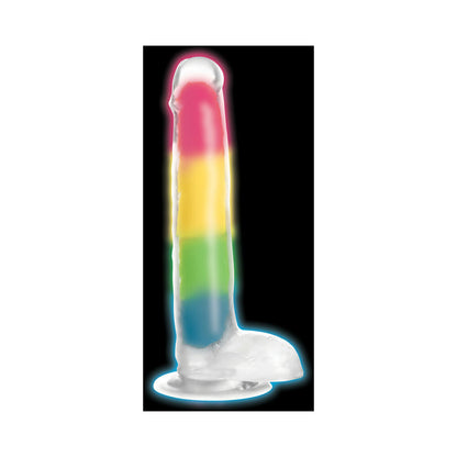 Lollicock Silicone Dildo With Balls 7 In. Rainbow Glow In The Dark