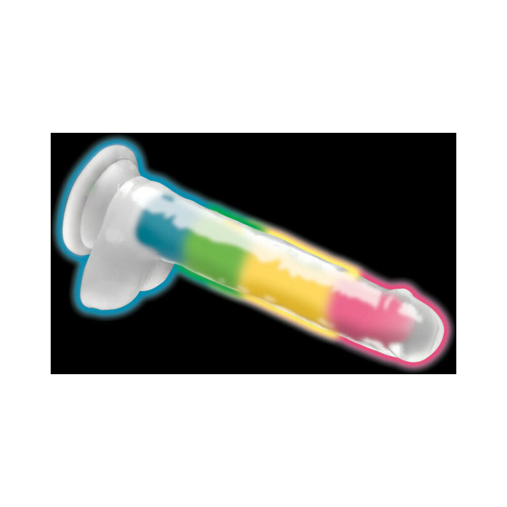 Lollicock Silicone Dildo With Balls 7 In. Rainbow Glow In The Dark