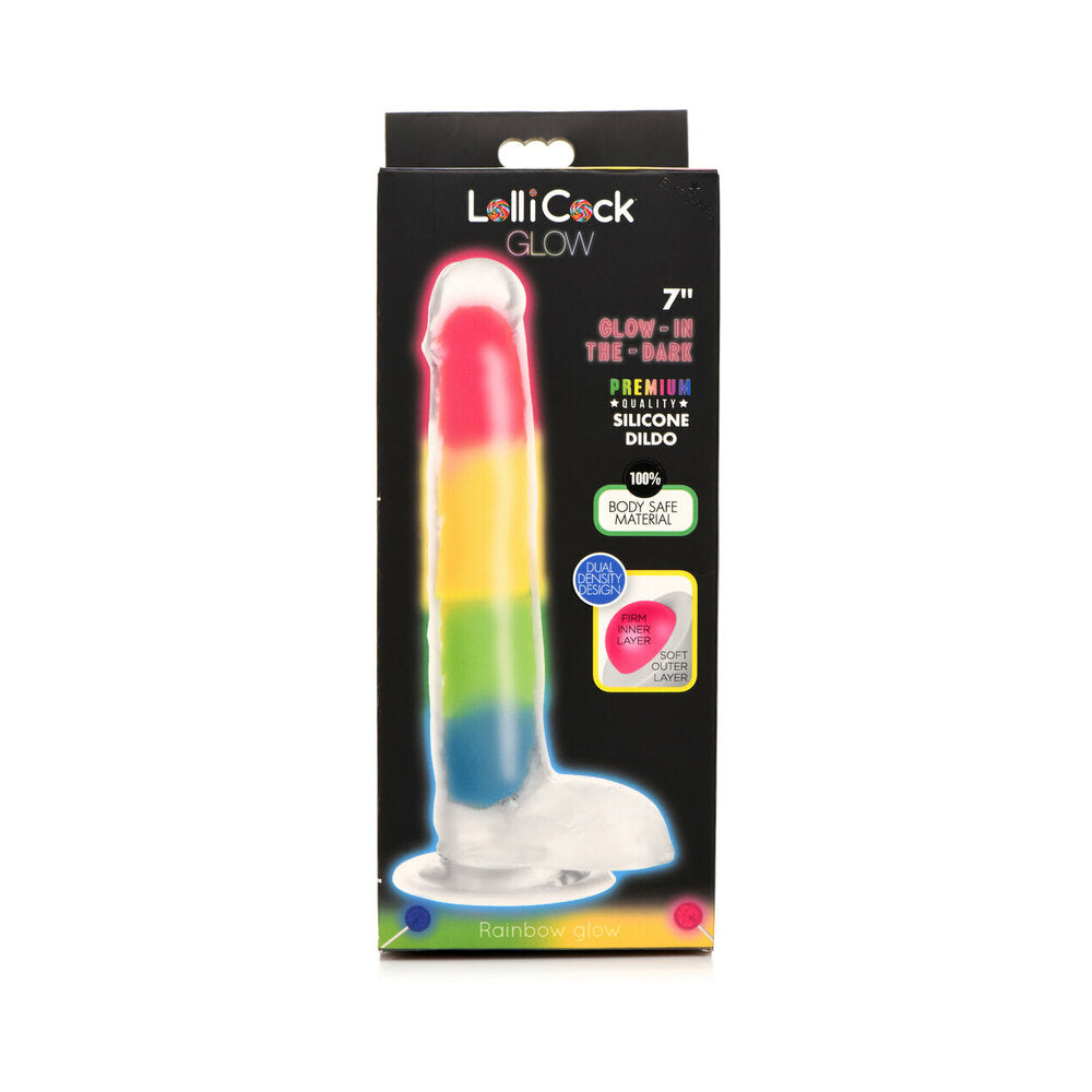 Lollicock Silicone Dildo With Balls 7 In. Rainbow Glow In The Dark