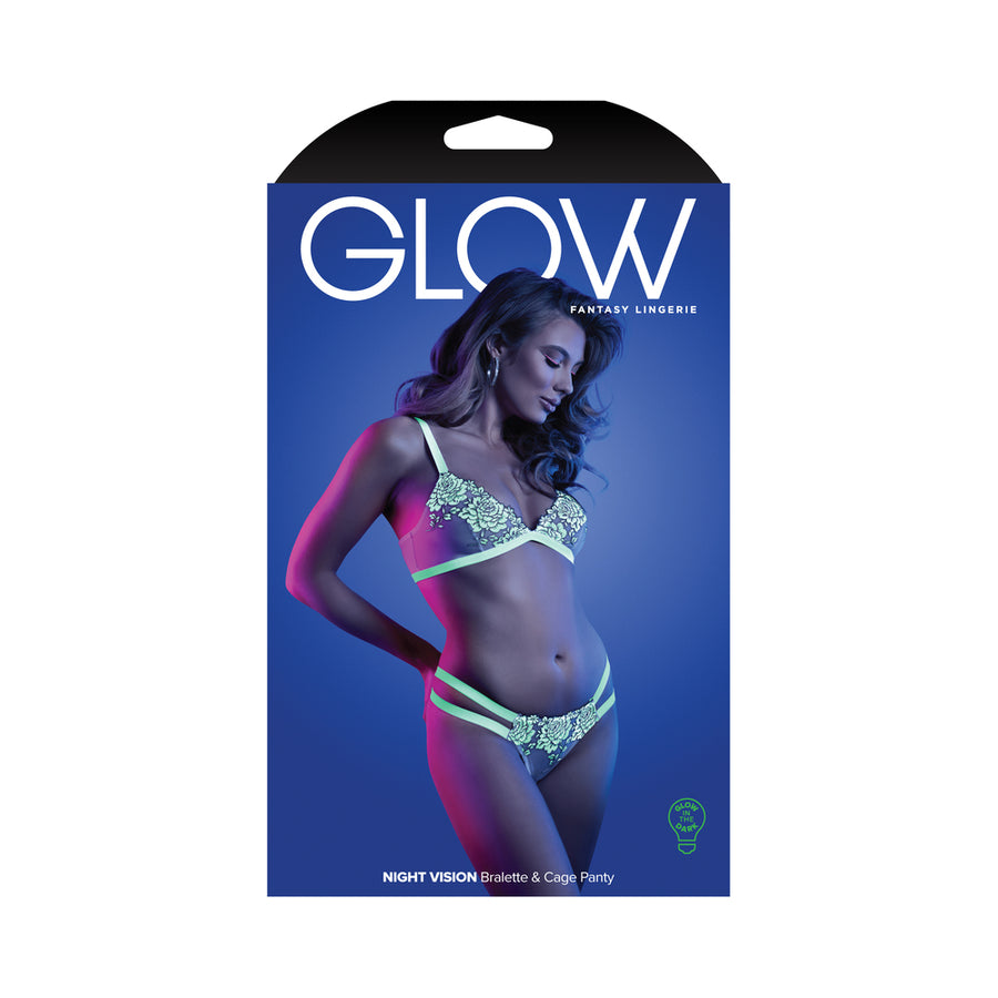 Fantasy Lingerie Glow Night Vision Glow-In-The-Dark Lace Bralette &amp; Panty White L/Xl