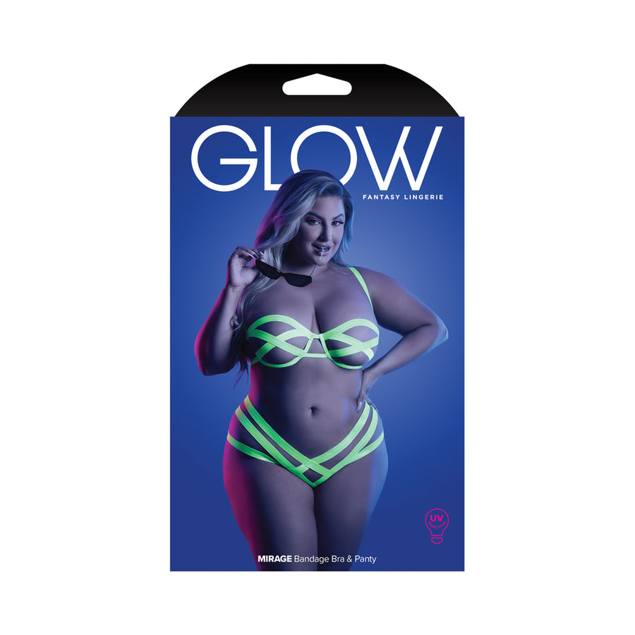 Fantasy Lingerie Glow Mirage Bandage Bra &amp; Panty Neon Lemon Queen Size