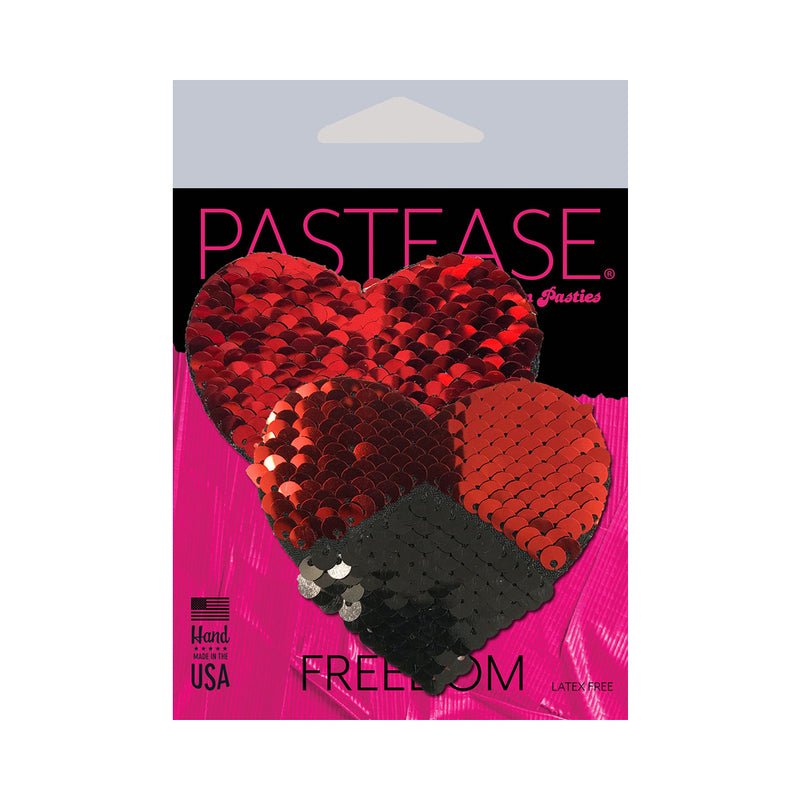 Pastease Double Sequin Hearts Red Black Pasties O/S