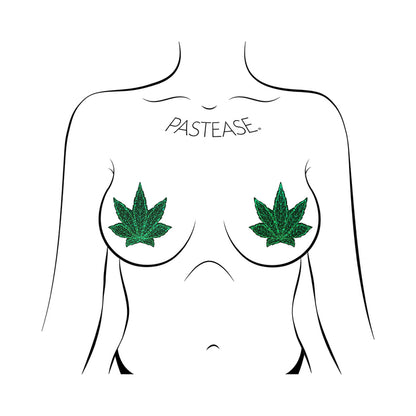 Pastease Glitter Marijuana Leaf Green Pasties O/S