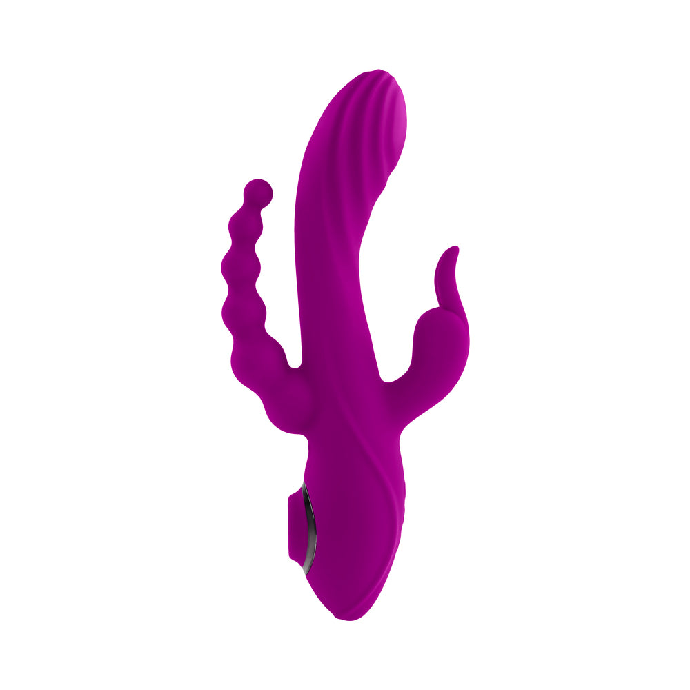 Evolved Fourgasm Rechargeable Triple Stim Vibe With Suction Silicone Purple