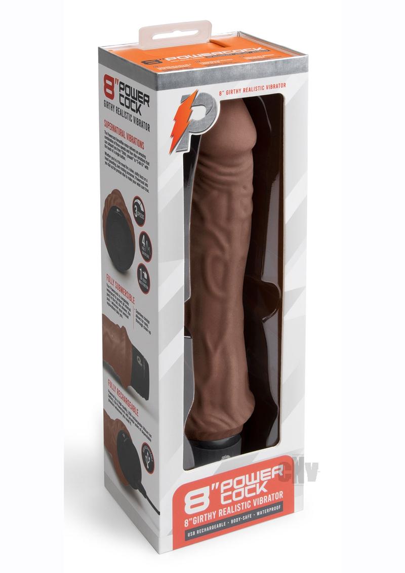 Powercocks 8 Girthy Realistic Vibrator - Dark Brown