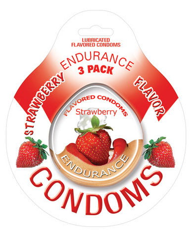 Lubricated Flavored Endurance Condoms 3 Per Pack Strawberry-blank-Sexual Toys®