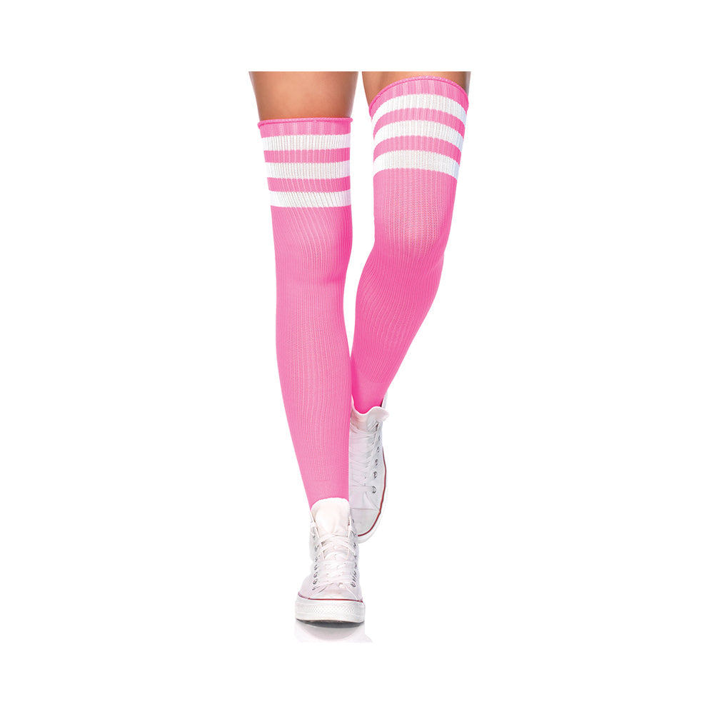 Athlete Thigh Highs with 3 Stripes Top O/S Neon Pink-blank-Sexual Toys®