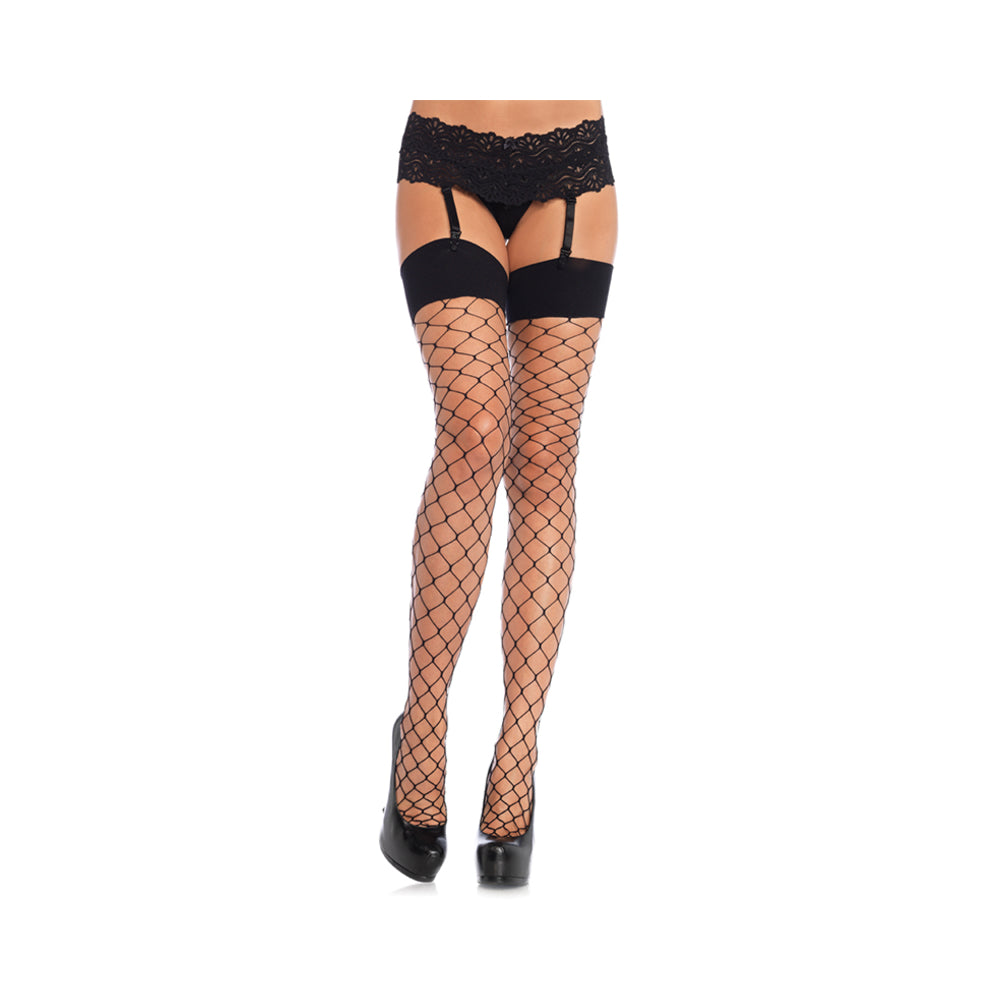 Spandex Fence Net Stockings With Reinforced Toe And Comfort Wide Band O/s Black-blank-Sexual Toys®