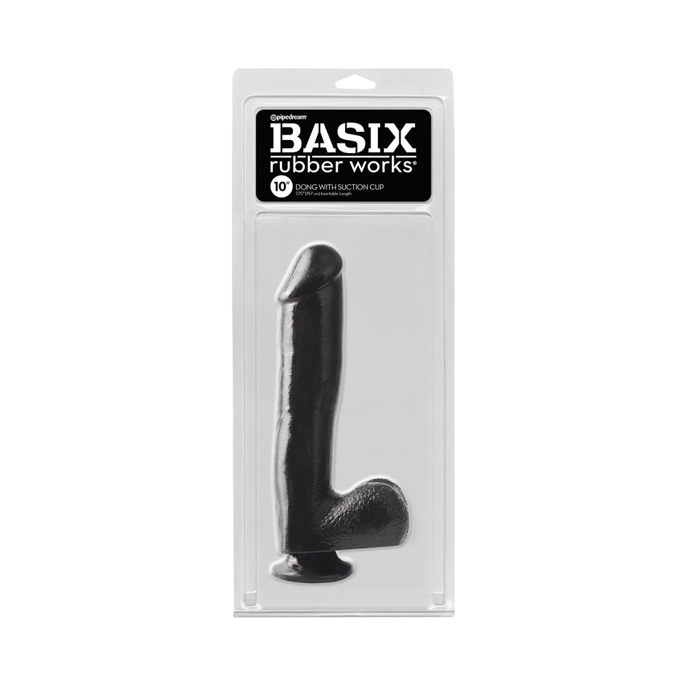 Basix Rubber 10in. Dong With Suction Cup Black-blank-Sexual Toys®