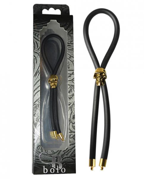 Bolo Lasso &amp; Gold Skull Slider with Gold Tips Black-Bolo Erection Enhancement-Sexual Toys®