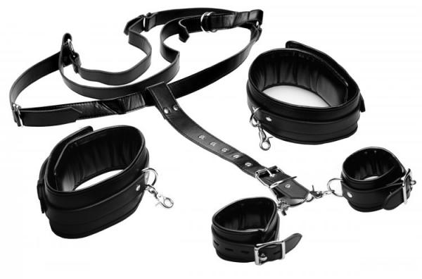 Deluxe Thigh Sling With Wrist Cuffs Black Leather-STRICT-Sexual Toys®