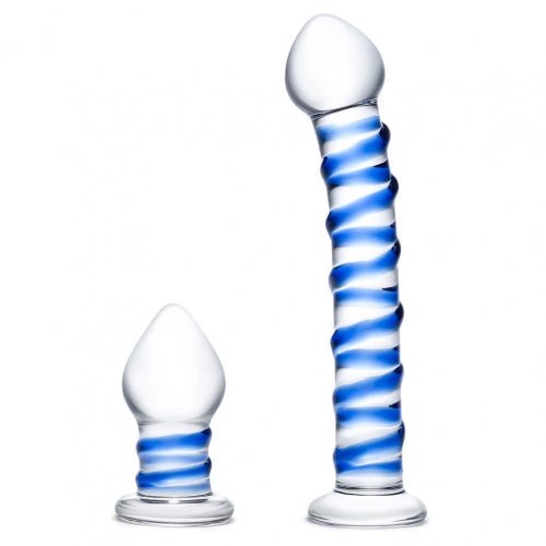 Glas 2-piece Double Penetration Glass Swirly Dildo &amp; Butt Plug Set-Electric Eel-Sexual Toys®