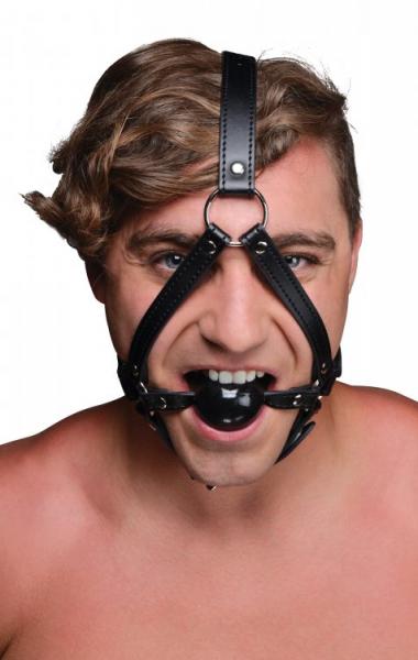 Head Harness With 1.65 Inches Ball Gag Black Leather-Strict-Sexual Toys®