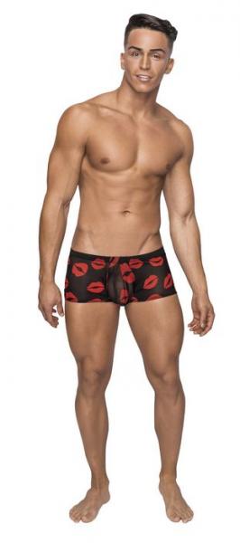 Kiss Me Mini Shorts Sheer Lips Black Medium-Male Power Underwear-Sexual Toys®