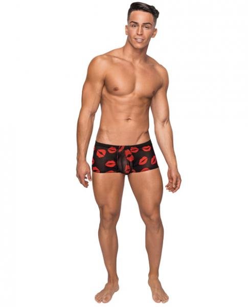 Kiss Me Stretch Mesh Mini Shorts Black Red Small-Male Power Underwear-Sexual Toys®