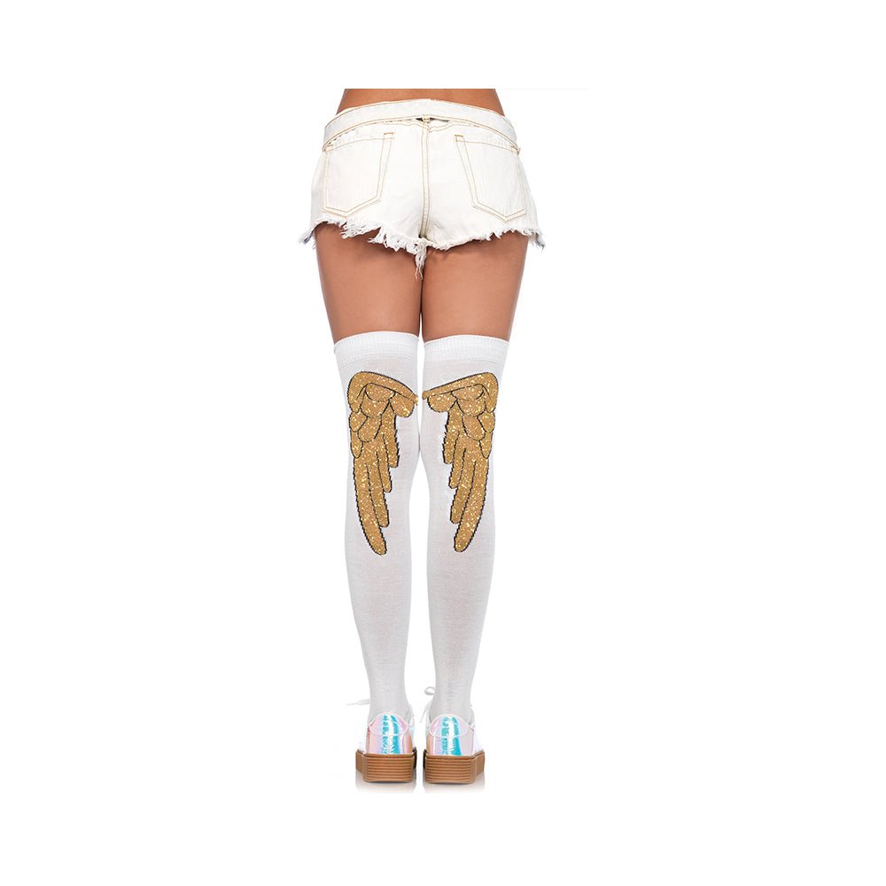 Lurex Angel Wing Over The Knee Socks O/s White/gold-blank-Sexual Toys®