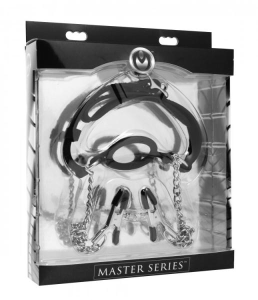 Mutiny Silicone O Ring Gag With Nipple Clamps Black-Master Series-Sexual Toys®