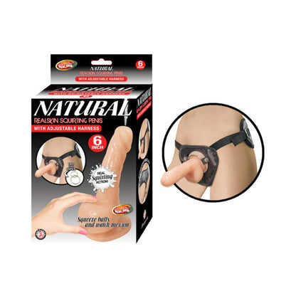 Natural Realskin Squirting Penis W/adjustable Harness 6in Flesh-Nasstoys-Sexual Toys®