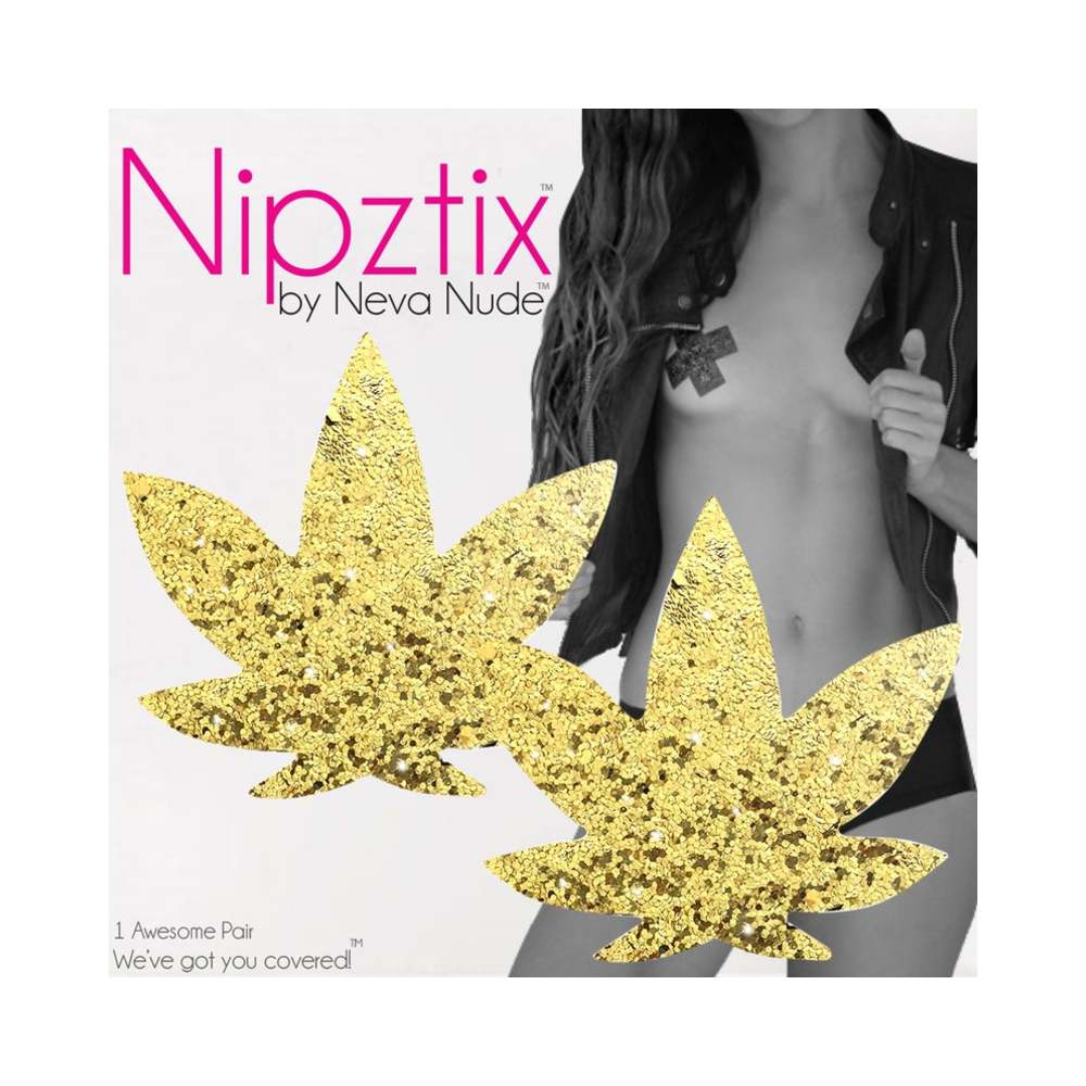 Neva Nude Pasty Weed Leaf Glitter Sparkle Gold-blank-Sexual Toys®