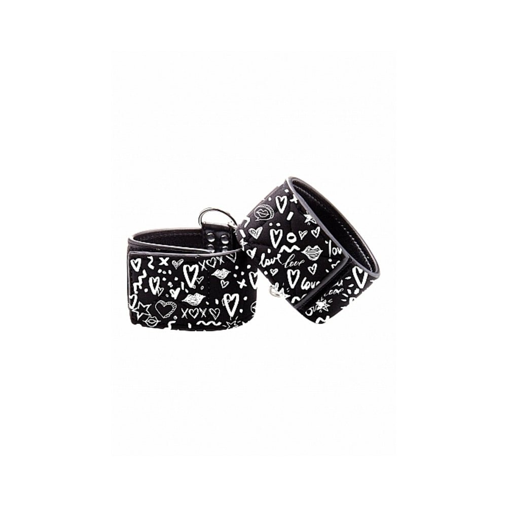 Ouch! Printed Ankle Cuffs - Love Street Art Fasion - Black-Shots-Sexual Toys®